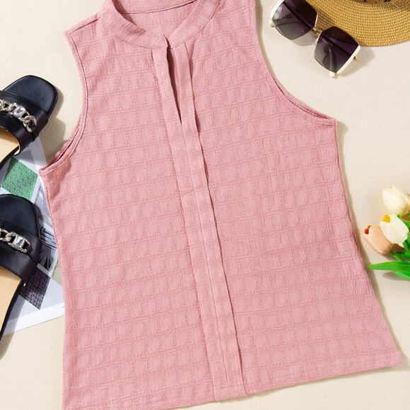 ๐ New Pink Lattice Textured Split Neck Tank Top โ Size M - Picture 4 of 9